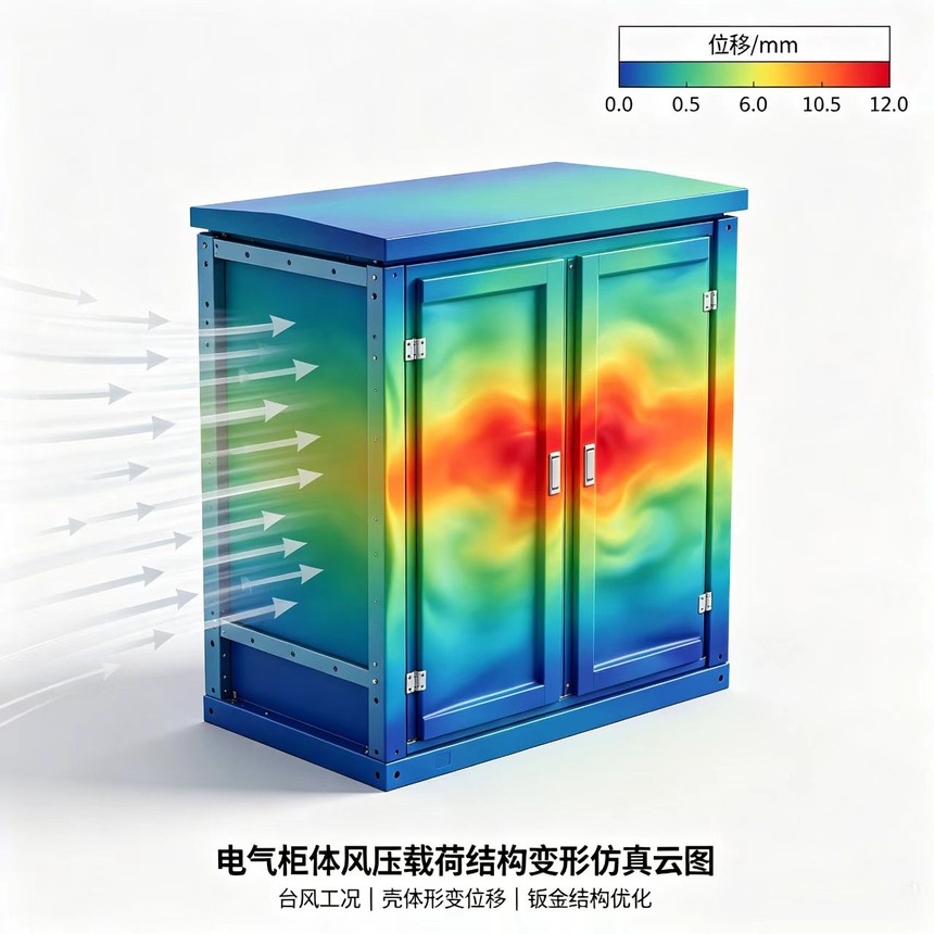 光伏储能 PCS 柜体流体热仿真云图,模拟户外满功率运行工况,可视化柜内热空气聚集区域,优化通风结构,降低功率器件工作温升。 光伏储能 PCS 柜体流体热仿真云图,模拟户外满功率运行工况,可视化柜内热空气聚集区域,优化通风结构,降低功率器件工作温升。