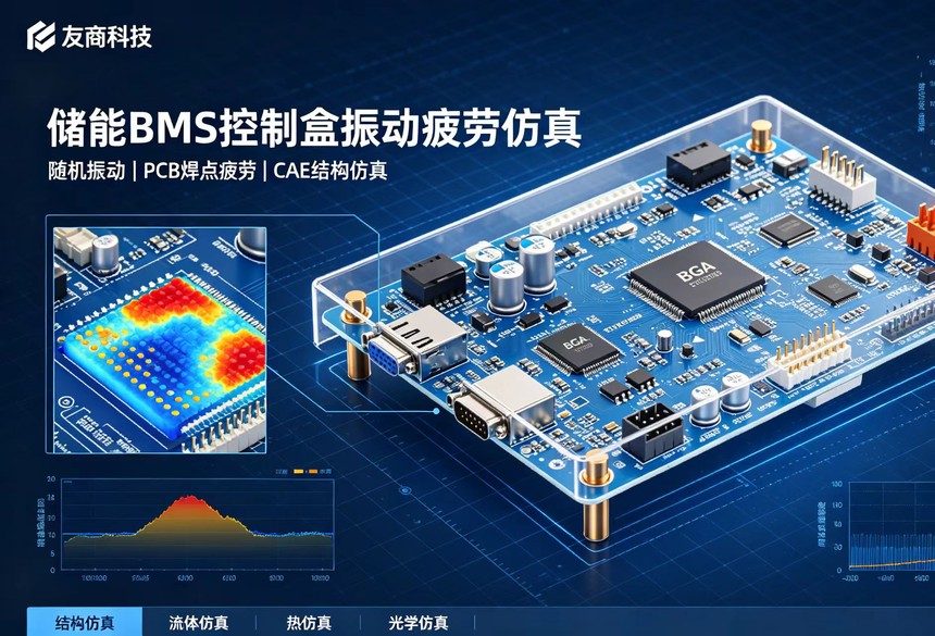 储能 BMS 控制盒随机振动疲劳仿真云图,PCB 焊点 CAE 结构仿真代做外包 储能 BMS 控制盒随机振动疲劳仿真云图,PCB 焊点 CAE 结构仿真代做外包